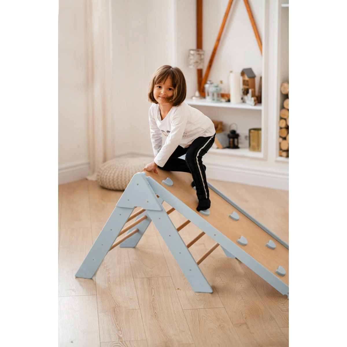 Luna Toys Blauw Houten Klimrek Met Glijbaan LU-36967 - Afbeelding 3