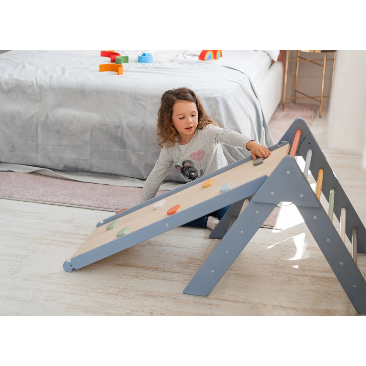 Luna Toys Colorful Multi Houten Klimrek Met Glijbaan LU-00537 - Afbeelding 3