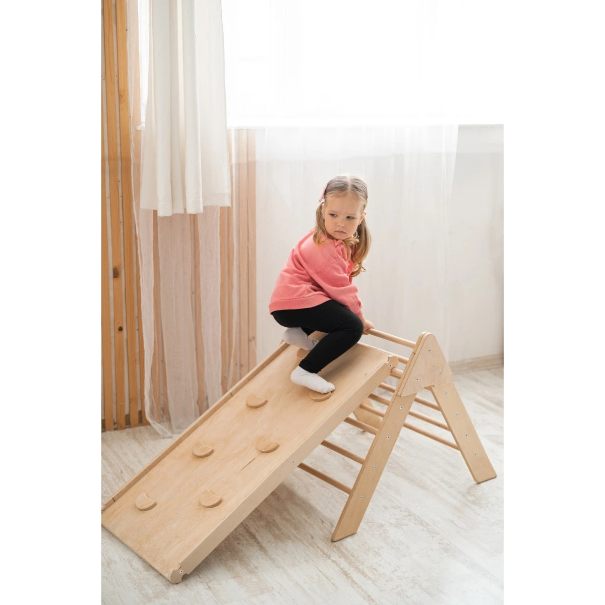Luna Toys Naturel Houten Klimrek Met Glijbaan LU-36950 - Afbeelding 7