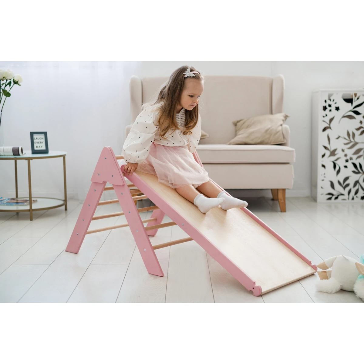 Luna Toys Roze Houten Klimrek Met Glijbaan LU-36974 - Afbeelding 9
