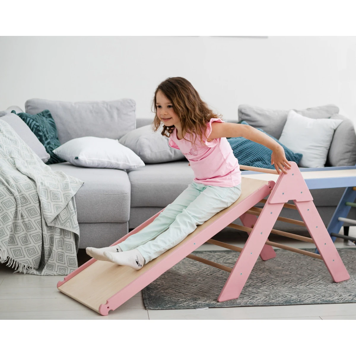 Luna Toys Roze Houten Klimrek Met Glijbaan LU-36974 - Afbeelding 7