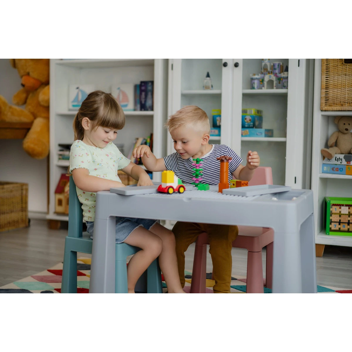 Tega Baby Teggi Grey/Old Rose/Turquoise Multifun 3-in-1 Tafel Met Twee Stoeltjes TI-011-174 - Afbeelding 3