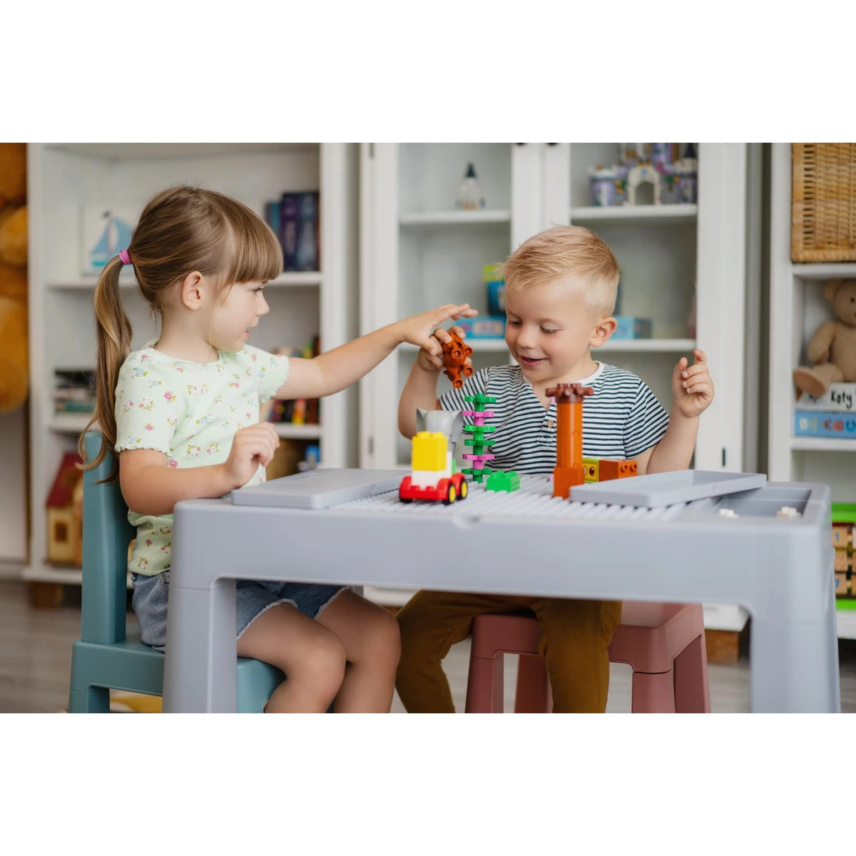 Tega Baby Teggi Grey/Old Rose/Turquoise Multifun 3-in-1 Tafel Met Twee Stoeltjes TI-011-174 - Afbeelding 4