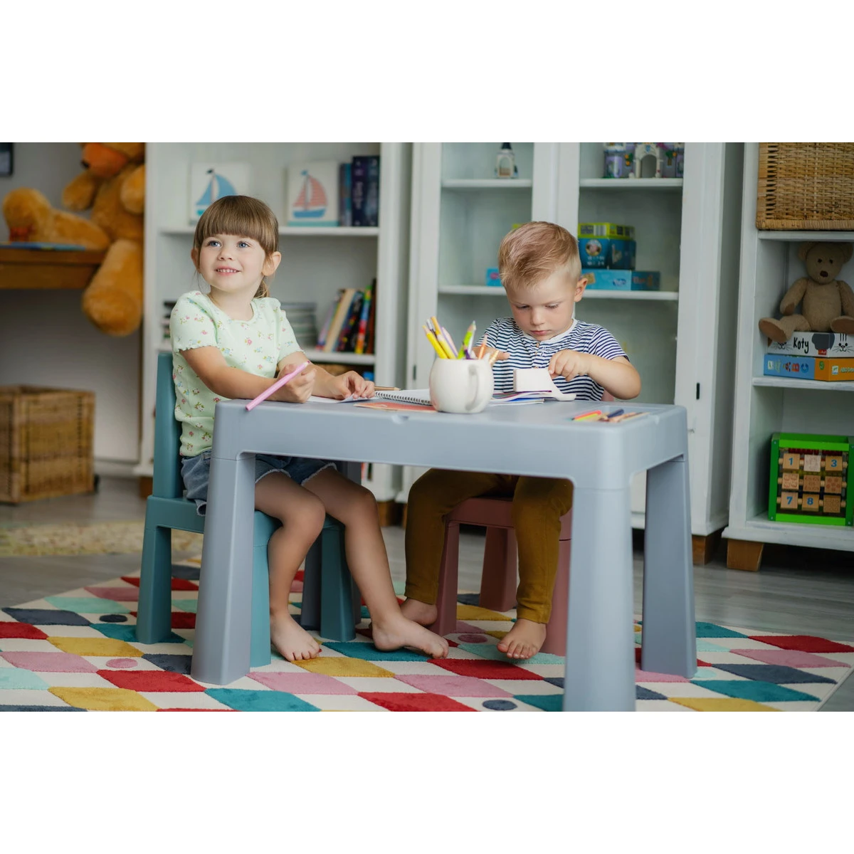 Tega Baby Teggi Grey/Old Rose/Turquoise Multifun 3-in-1 Tafel Met Twee Stoeltjes TI-011-174 - Afbeelding 5